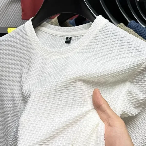 Camiseta de seda de hielo de bambú de malla de manga corta para hombre, Top informal versátil de verano con efecto adelgazante elástico para hombre - Imagen 3
