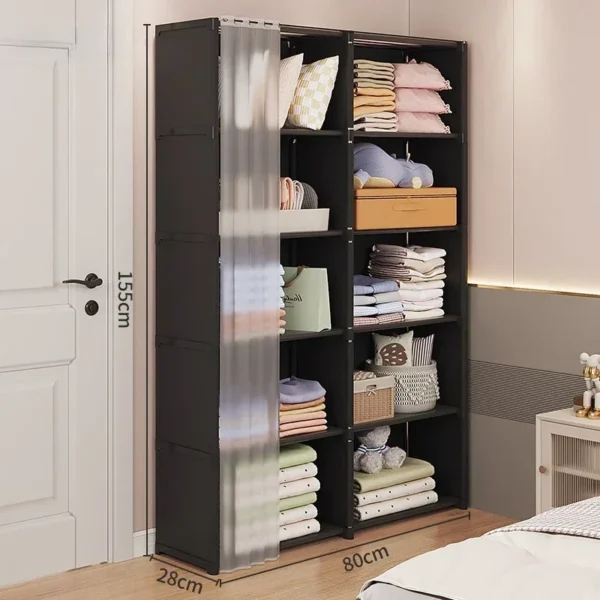 Armario a prueba de polvo, armario de almacenamiento multicapa con cortinas, muebles de dormitorio, armarios de gran capacidad, organizador de armario Simple - Imagen 9