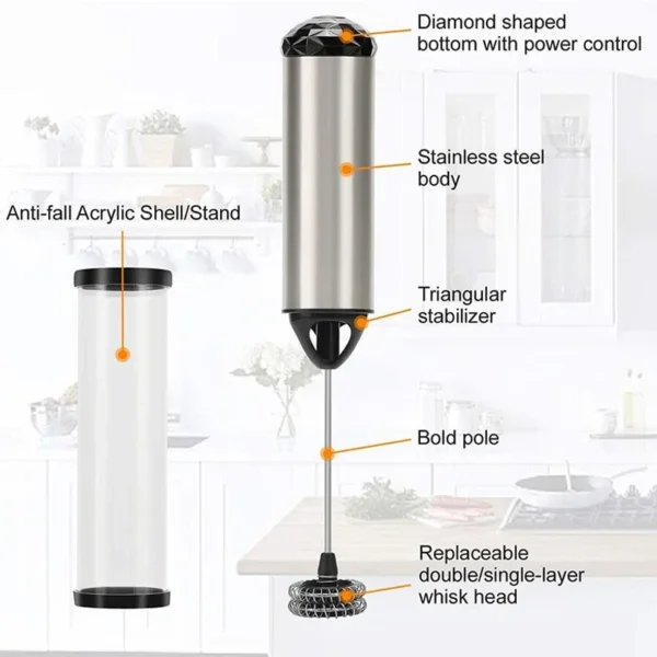 Batidor de leche eléctrico, batidor de café de mano, batidor de huevos, batidor de leche para el hogar, herramientas para batir Foy home - Imagen 3