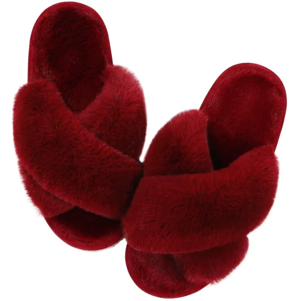 Zapatillas de casa peludas a la moda, chanclas de piel esponjosa para mujer, zapatillas planas peludas para dormitorio, zapatos de interior con banda cruzada de suela gruesa - Imagen 14