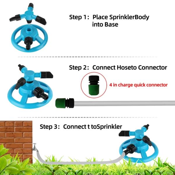 Sistema de aspersores de agua para césped y jardín, giratorio automático de 360 grados, boquilla giratoria de acoplamiento rápido, suministros de riego para jardín - Imagen 3