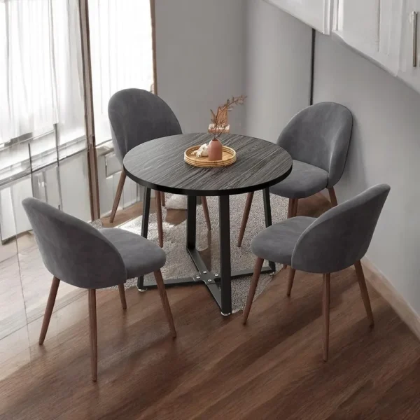 Juego de mesa de comedor redonda moderna de 5 piezas, mesa de madera de 35 pulgadas con 4 sillas tapizadas de terciopelo, muebles compactos que ahorran espacio para - Imagen 2