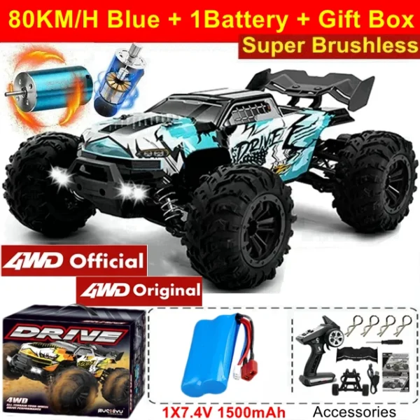 Coche todoterreno con Control remoto 4WD, Buggy de alta velocidad 4x4 RC, súper sin escobillas, 50 o 80 KM/H, juguete de carreras de deriva rápida para niños y adultos - Imagen 25