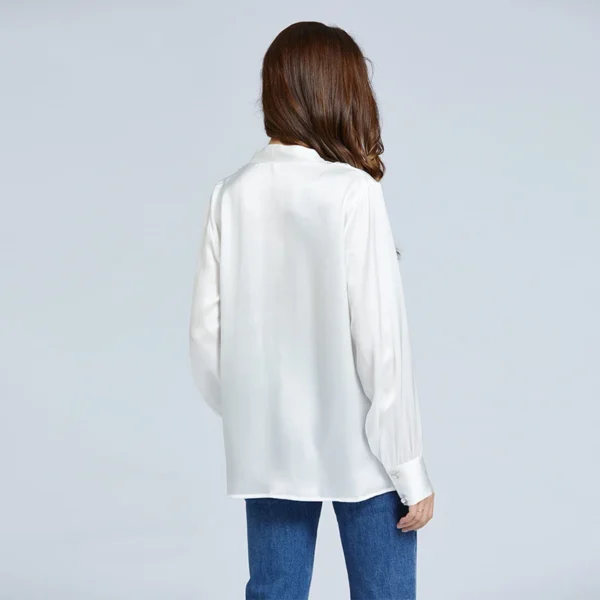 Camisas 100% de seda para mujer, blusas de diseñador, ropa de lujo para mujer, blusa con manga acampanada y cuello en V con botones de diamantes para mujer - Imagen 2