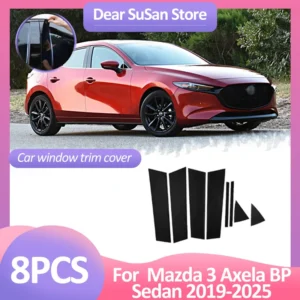 Cubierta embellecedora de ventana de coche para Mazda 3 Mazda3 Axela BP Sedan 2019 ~ 2024 2025 postes de puerta de pilar pegatinas de columna accesorios brillantes 8 Uds