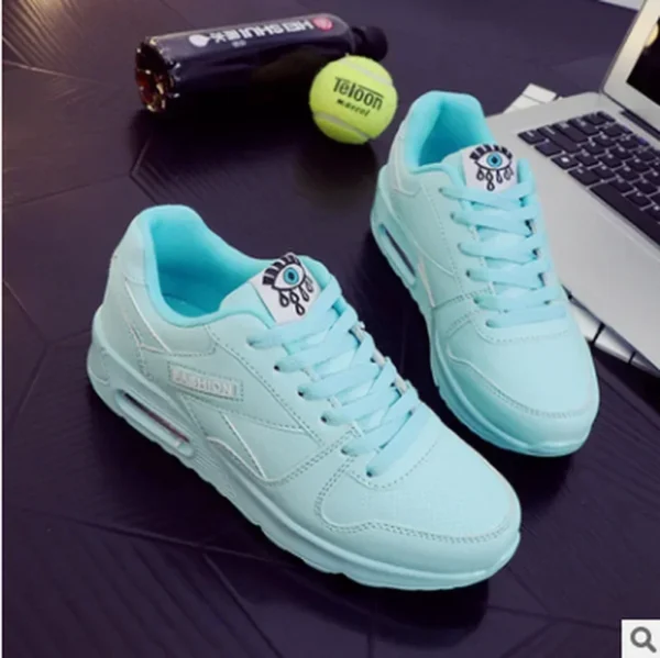 Zapatillas de deporte a la moda para mujer, zapatos deportivos con cojín de aire, zapatos azules de cuero Pu, zapatos para caminar al aire libre y trotar, zapatillas deportivas para mujer - Imagen 6