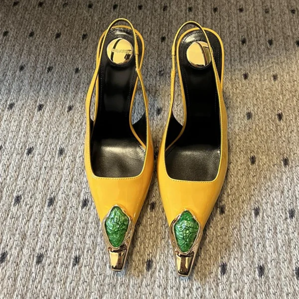 Tacones altos de temperamento puntiagudo de metal con gema para mujer con sandalias vacías sexy - Imagen 12