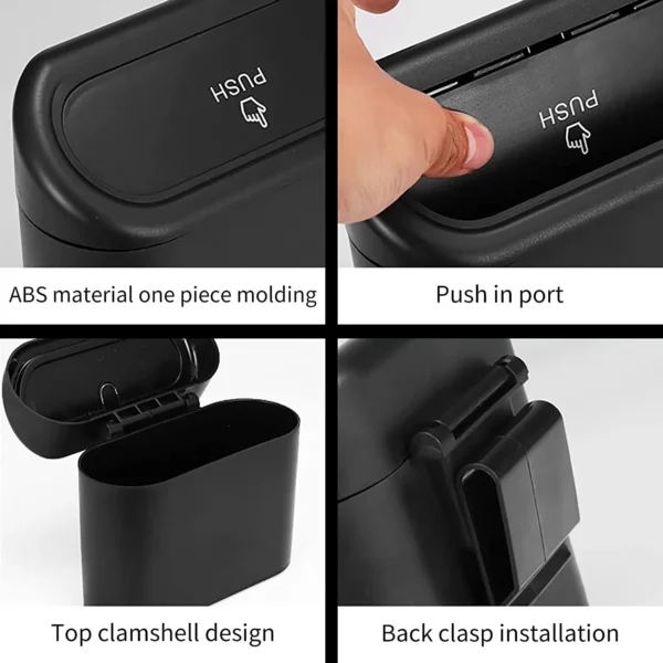 Cubo de basura colgante para coche, caja de almacenamiento de basura para vehículo, cubo de basura de presión cuadrado ABS, accesorios interiores para coche - Imagen 5