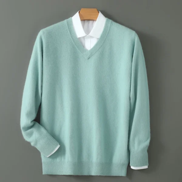 Suéter con cuello en V suéter de cachemira de visón para hombre prendas de punto sólidas informales ropa holgada de talla grande para hombre marca de alta gama - Imagen 13