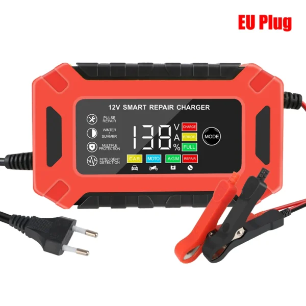 Cargador inteligente para motocicleta y camión, cargador de batería automático para coche, Gel de plomo ácido, húmedo y seco, 12V, 6A, pantalla LCD Digital, reparación de pulsos - Imagen 9