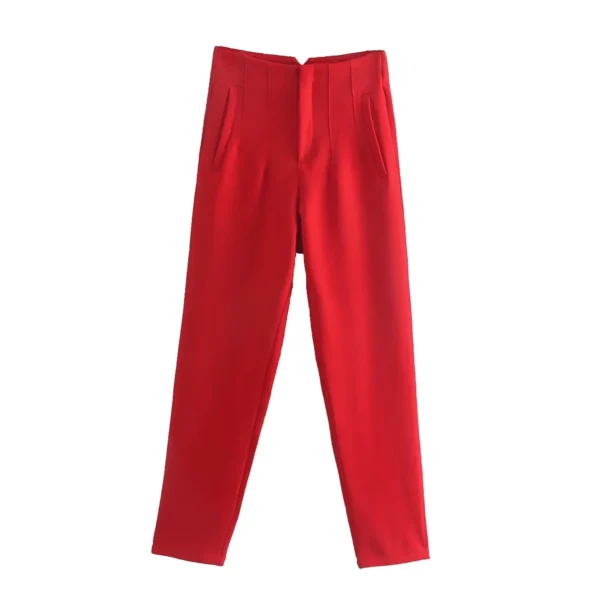 Pantalones rectos a la moda para mujer, pantalones con cremallera frontal de cintura alta, pantalones Vintage de longitud completa para mujer elegante - Imagen 36
