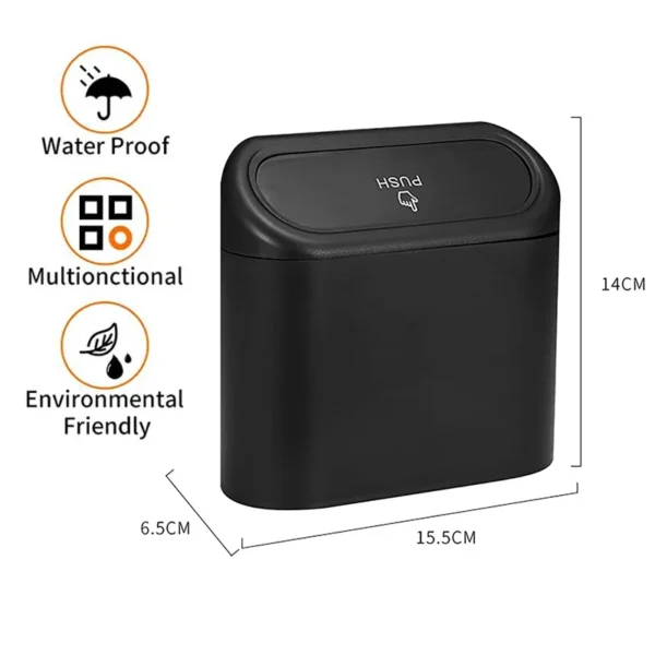 Cubo de basura colgante para coche, caja de almacenamiento de basura para vehículo, cubo de basura de presión cuadrado ABS, accesorios interiores para coche - Imagen 6