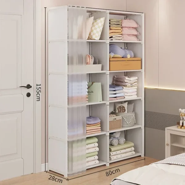Armario a prueba de polvo, armario de almacenamiento multicapa con cortinas, muebles de dormitorio, armarios de gran capacidad, organizador de armario Simple - Imagen 7