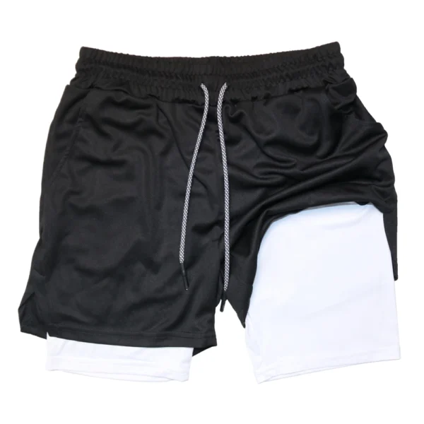 Pantalones cortos deportivos de doble capa para hombre, pantalones cortos deportivos 2 en 1 para entrenamiento de gimnasia, entrenamiento de secado rápido, trote, doble cubierta, verano - Imagen 9
