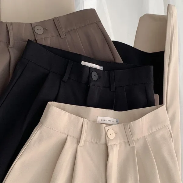 Pantalones de traje para mujer, pantalones rectos de cintura alta para otoño, pantalones de moda coreana para mujer, pantalones informales holgados con botones para mujer, pantalones negros nuevos - Imagen 5
