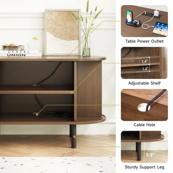Mueble para TV Mueble de salón con toma de corriente para televisores de hasta 60/70", mesa para TV con puertas correderas, estantes ajustables de almacenamiento - Imagen 5