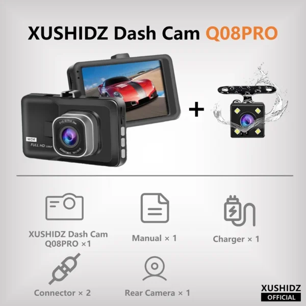 Cámara de grabación en bucle para salpicadero de coche, grabadora de vídeo DVR para vehículo, XUSHIDZ- visión nocturna, Monitor de estacionamiento 24h, sensor G, 1080P HD, nuevo - Imagen 8