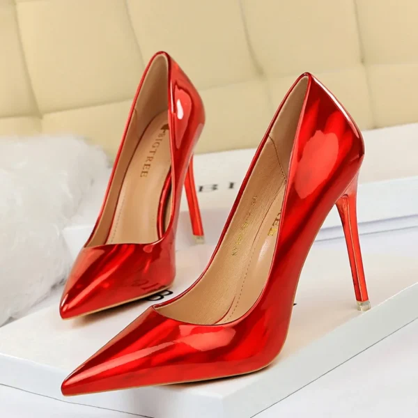 Tacones altos para mujer, zapatos de tacón azul y verde para San Valentín, tacones de aguja brillantes de lujo para boda, novia, club nocturno, moda Simple de Color sólido 1829-2 - Imagen 10