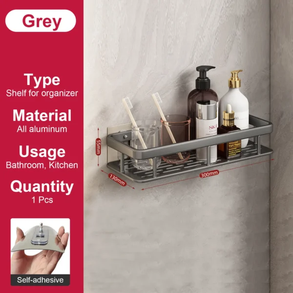 Estante de baño sin taladro, botella de champú montada en la pared, estante esquinero para ducha, estante de almacenamiento para inodoro, accesorios de aluminio para baño y cocina - Imagen 9