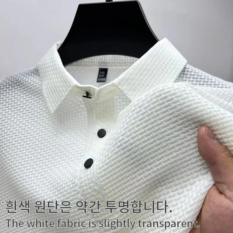 Camiseta de manga corta para hombre, POLO fresco y transpirable de seda helada, Top informal de negocios que absorbe el sudor Ropa de marca, novedad de verano - Imagen 9