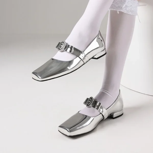 Zapatos planos Mary Jane con diamantes de imitación para mujer, zapatos bajos sin cordones con punta cuadrada, zapatos planos elegantes de lujo para vestido de fiesta - Imagen 8