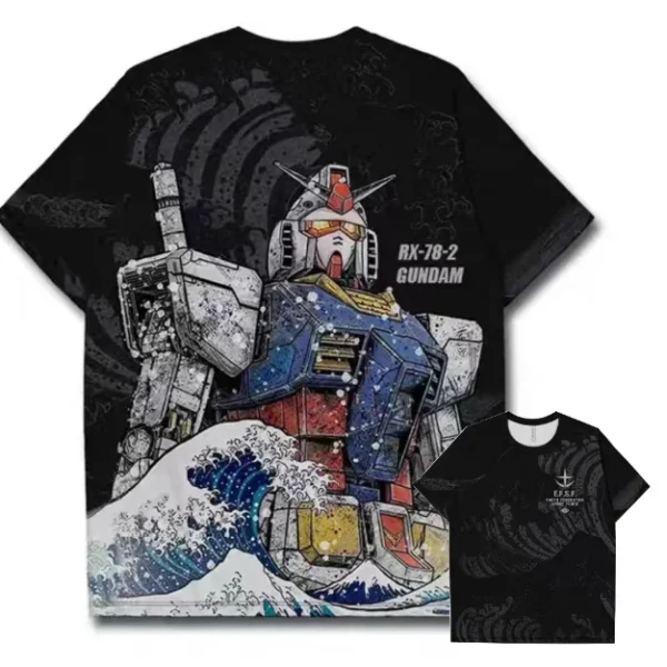 Camiseta con estampado 3D de Gundam para hombre, camiseta informal de verano con cuello redondo de manga corta para hombre y mujer, ropa de calle deportiva Unisex, camisetas de gran tamaño, Tops Vintage - Imagen 3