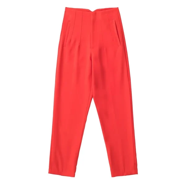 Pantalones rectos a la moda para mujer, pantalones con cremallera frontal de cintura alta, pantalones Vintage de longitud completa para mujer elegante - Imagen 33