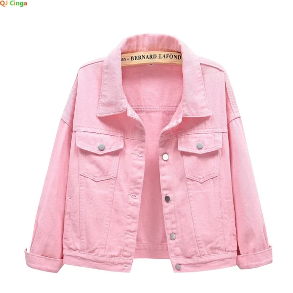 Abrigo rosa de manga larga para mujer, chaqueta vaquera con solapa de un solo pecho, Tops ajustados a la moda para mujer, prendas de vestir exteriores, abrigo femenino blanco azul - Imagen 2