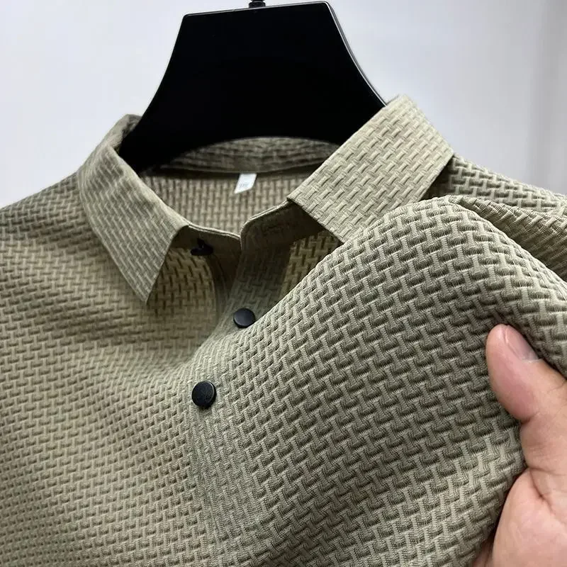 Camiseta de manga corta para hombre, POLO fresco y transpirable de seda helada, Top informal de negocios que absorbe el sudor Ropa de marca, novedad de verano - Imagen 12
