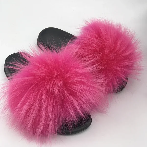 Zapatillas deslizantes de piel de mapache para mujer, zapatillas planas con punta abierta, de felpa para interiores, para el hogar, dormitorio, peludas, informales, cómodas para exteriores - Imagen 11
