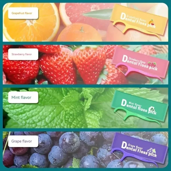 Hilo dental con sabor a fruta, portátiles, desechables e higiénicas para limpieza profunda y cuidado bucal adecuado, viajes 50 púas - Imagen 2
