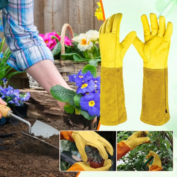 Manopla de trabajo larga a prueba de espinas, guantes de jardín de cuero transpirables con protección de antebrazo, guante Floral, el mejor regalo de jardín, 1 par - Imagen 3