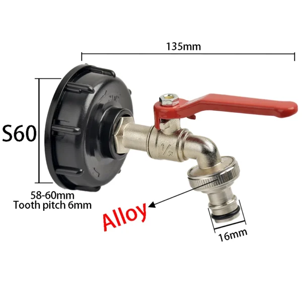 Adaptador de grifo de tanque IBC S60 * 6, rosca gruesa a latón/aleación, válvula de repuesto de conexión rápida de 16mm, accesorio de válvula para jardín y hogar - Imagen 7