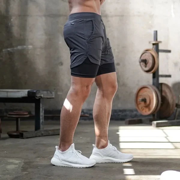 Pantalones cortos deportivos de doble capa para hombre, pantalones cortos deportivos 2 en 1 para entrenamiento de gimnasia, entrenamiento de secado rápido, trote, doble cubierta, verano - Imagen 11