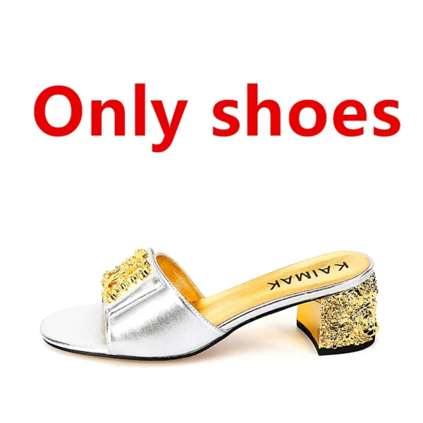 Zapatos italianos de alta calidad de lujo a la moda, traje de verano para mujer, zapatillas de talla grande 35 a 43, zapatos de tacón dorados y negros para fiesta de boda - Imagen 12