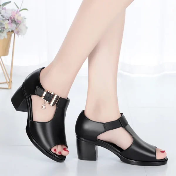 Sandalias de PU para mujer, plataforma de verano, fresco, playa, tacón alto, punta abierta, informal, exterior, correa de pato ostentosa - Imagen 2