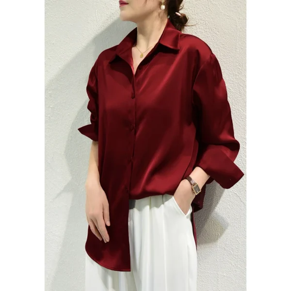 Camisas y blusas con acabado satinado que combinan con todo, ropa de mujer, Top informal OL, camisas elegantes con botones de manga larga, blusas sólidas francesas - Imagen 18