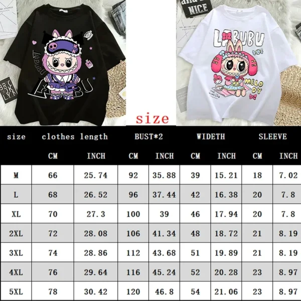 Camisetas Pop Mart Labubu para mujer, moda de Anime, Top de manga corta, camiseta blanca y negra de Hip Hop de verano, ropa de alta calidad - Imagen 6