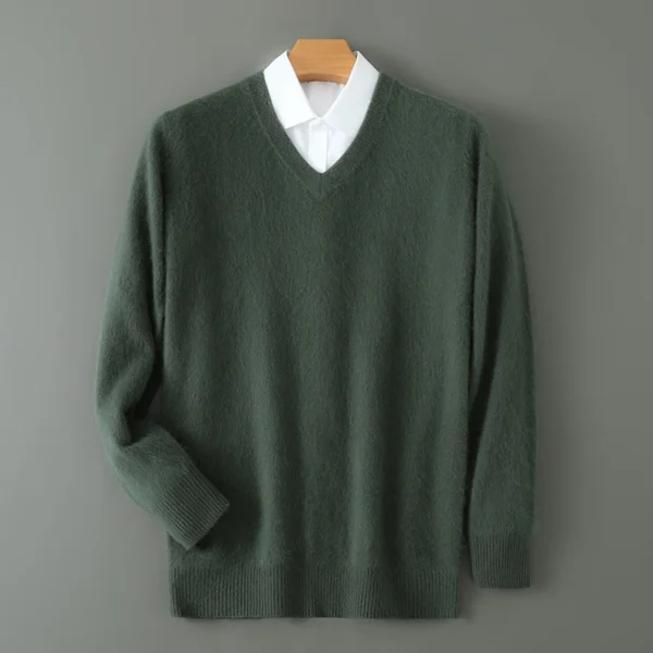 Suéter con cuello en V suéter de cachemira de visón para hombre prendas de punto sólidas informales ropa holgada de talla grande para hombre marca de alta gama - Imagen 9