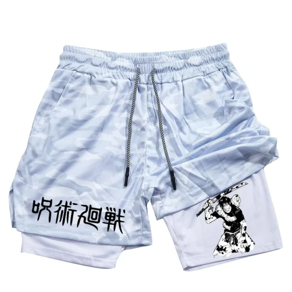 Pantalones cortos deportivos con estampado de Toji para hombre, Shorts deportivos informales de entrenamiento, malla para correr, 2 en 1 - Imagen 5