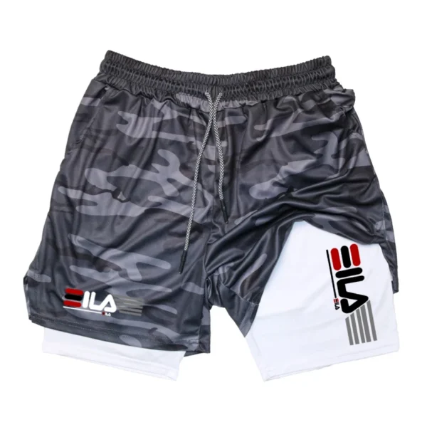 Pantalones cortos de compresión para hombre, pantalones cortos deportivos transpirables de doble capa 2 en 1 para gimnasio de verano, pantalones cortos de playa informales de secado rápido - Imagen 8