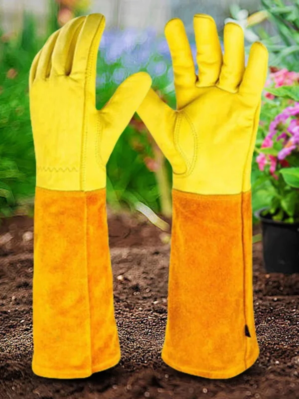 Manopla de trabajo larga a prueba de espinas, guantes de jardín de cuero transpirables con protección de antebrazo, guante Floral, el mejor regalo de jardín, 1 par - Imagen 5