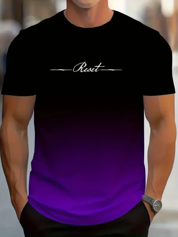 Camiseta con estampado 3D de letras de reinicio degradado para hombre, camiseta deportiva informal de verano para exteriores, Top de manga corta de secado rápido, ropa de talla grande para hombre - Imagen 4