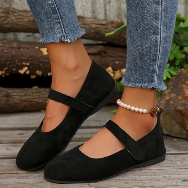 Zapatos planos de mujer con punta redonda, zapatillas informales para mujer, vestido de enfermera, cómodo, nuevo verano, tela de PU de goma sólida, calado de ocio Ho - Imagen 2