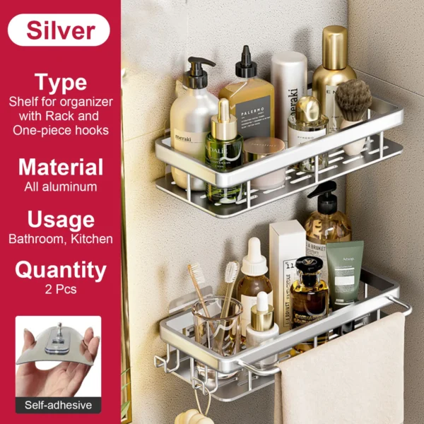 Estante de baño sin taladro, botella de champú montada en la pared, estante esquinero para ducha, estante de almacenamiento para inodoro, accesorios de aluminio para baño y cocina - Imagen 24