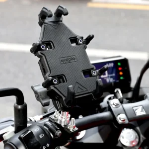 Soporte negro a prueba de golpes para teléfono de motocicleta y bicicleta, soporte antivibración para manillar, abrazadera ajustable Universal para teléfonos inteligentes