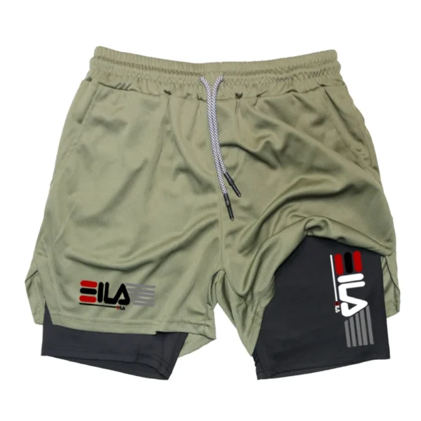 Pantalones cortos de compresión para hombre, pantalones cortos deportivos transpirables de doble capa 2 en 1 para gimnasio de verano, pantalones cortos de playa informales de secado rápido - Imagen 4