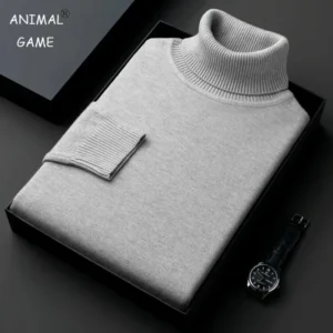 Suéter de cuello alto de punto de alta calidad para hombre, ropa de chándal antipelusas, jersey de manga larga ajustado, ropa de tendencia de Color sólido