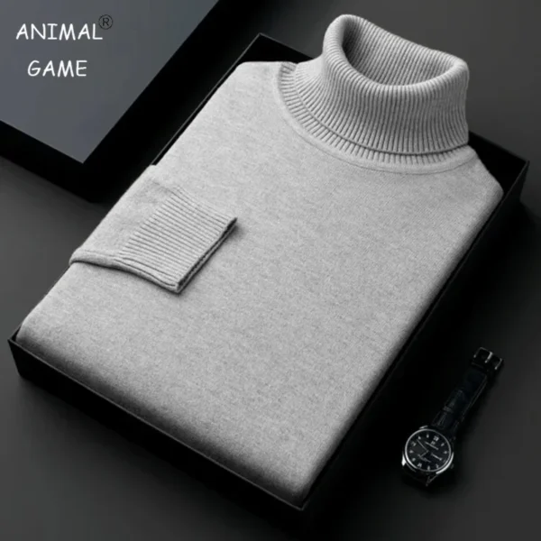 Suéter de cuello alto de punto de alta calidad para hombre, ropa de chándal antipelusas, jersey de manga larga ajustado, ropa de tendencia de Color sólido