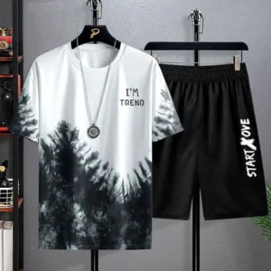 Chándales de moda, camiseta deportiva informal de manga corta con estampado 3D de seda helada y pantalones cortos, conjunto de baloncesto Conjuntos de verano de secado rápido para hombre